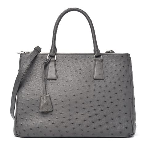 PRADA Ostrich Medium Galleria Double Zip Tote Grey